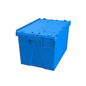 Caixa Plástica com Tampa Agregada Azul - 64L Kit 5UN