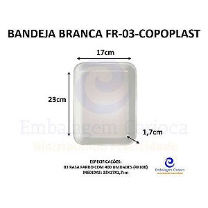 BANDEJA BRANCA FR-03 (B3 RASA) C/400 COPOPLAST 23X17X1,7