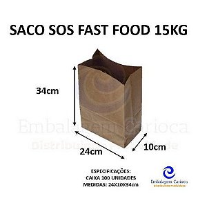 SACO SOS FAST FOOD SEM ESTAMPA 24X10,5X34CM CX C/100 15KG DUPACK