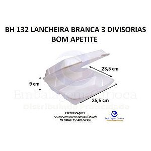 BH 132 LANCHEIRA BRANCA C/ 3 DIVISORIA C/100 BOM APETITE 255X235X90MM