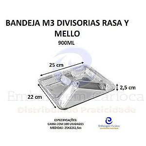 BANDEJA ALUMINIO M3 DIVISORIAS RASA Y CX.100 MELLO-900ML