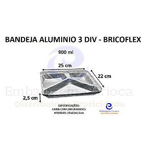 BF50011 - BANDEJA ALUMINIO 900ML 3 DIVISORIAS BRICOFLEX CX 100UN