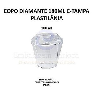COPO DIAMANTE 180ML C/TAMPA 10X10 PLASTILANIA