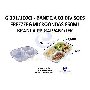 G 331/100CJ - BANDEJA 03 DIVISOES FREEZER&MICROONDAS 850ML BRANCA PP GALVANOTEK