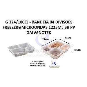 G 324/100CJ - BANDEJA 04 DIVISOES FREEZER&MICROONDAS 1225ML BR PP GALVANOTEK