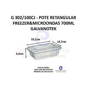 G 302/100CJ - POTE RETANGULAR FREEZER&MICROONDAS 700ML CRISTAL PP GALVANOTEK
