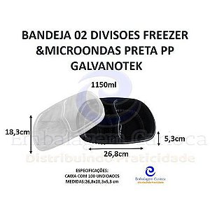 G 322/100CJ - BANDEJA 02 DIVISOES FREEZER&MICROONDAS 1150 ML PRETA PP GALVANOTEK