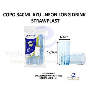 COPO 340ML AZUL NEON LONG DRINK 12X10 STRAWPLAST 381