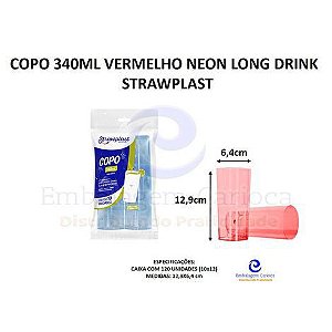 COPO 340ML VERMELHO NEON LONG DRINK 12X10 STRAWPLAST 424