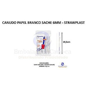 CANUDO PAPEL BRANCO SACHE 6MM CX.10X100 STRAWPLAST 820