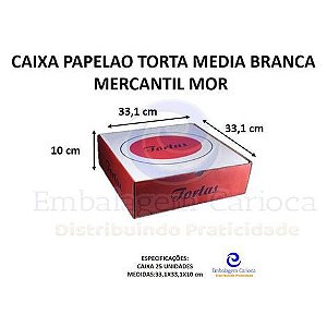 CAIXA PAPELAO TORTA MEDIA BRANCA C/25 33,1X33,1X10
