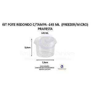 KIT POTE REDONDO PP 145ML C/ SOBRETAMPA - 25X24 PRAFESTA (FREEZER/MICRO)