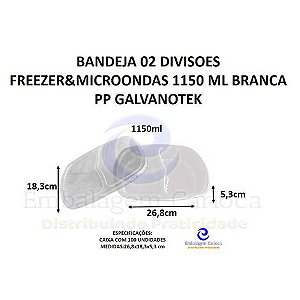 G 322/100CJ - BANDEJA 02 DIVISOES FREEZER&MICROONDAS 1150 ML BRANCA PP GALVANOTEK