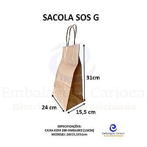 SACOLA SOS G - LISO (24X15,5X31) CX.10X20 PAPEL PARDO AB00734