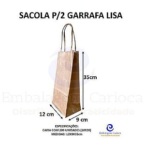 SACOLA SOS P/2 GARRAFA LISA (12X9X35) CX.20X10 PAPEL PARDO AB00549