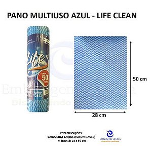 PANO MULTIUSO 28X50 AZUL CX C/12 ROLOS C/50 UND 25M LIFE CLEAN