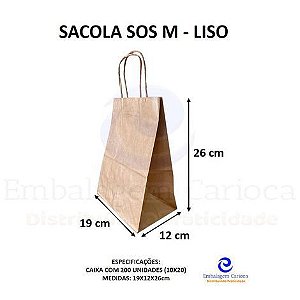 SACOLA SOS M - LISO (19X12X26) CX.10X20 PAPEL PARDO AB00733