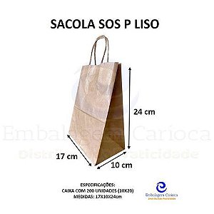 SACOLA SOS P LISO (17X10X24) CX.10X20 PAPEL PARDO AB00732