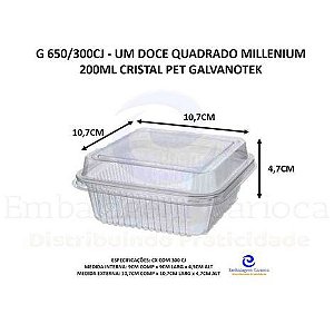 G 650/300CJ - UM DOCE QUADRADO MILLENIUM 200ML CRISTAL PET GALVANOTEK