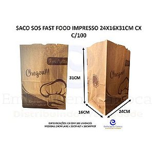 SACO SOS FAST FOOD IMPRESSO 24X16X31CM CX C/100 17,5KG