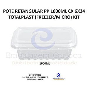 KIT POTE RETANGULAR PP 1000ML CX 6X24 TOTALPLAST (FREEZER/MICRO)