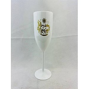 TACA PRIME CHAMPAGNE 180ML BRANCO/DOURADO FELIZ ANO NOVO CX 50 UNID MAZEL COD 37