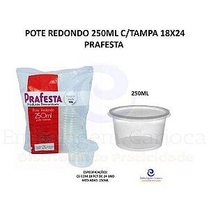 KIT POTE REDONDO 250ML C/TAMPA 18X24 PRAFESTA (FREEZER/MICRO)