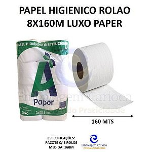 PAPEL HIGIENICO ROLAO 8X160M LUXO PAPER