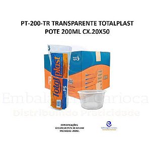 PT-200-TR TRANSPARENTE TOTALPLAST POTE 200ML CX.20X50