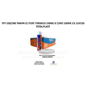 TAMPA P/ POTE TERMICO 120ML E COPO 180ML CX.10X100 TOTALPLAST TPT 120/180