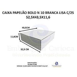 CAIXA PAPELAO BOLO N 10 BRANCA LISA C/25 52,5X43,5X11,6