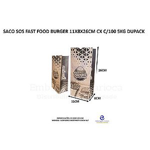 SACO SOS FAST FOOD BURGER 11X8X26CM CX C/100 3KG DUPACK