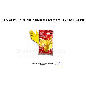 LUVA MULTIUSO LATEX AMARELA LIMPEZA LEVE M PCT 12 X 1 PAR VABENE
