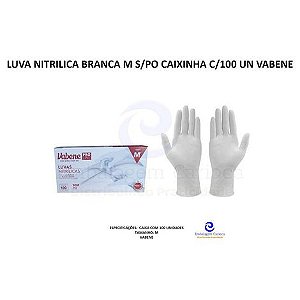 LUVA NITRILICA BRANCA M S/PO CAIXINHA C/100 UN VABENE