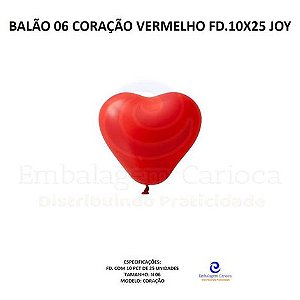 BALAO 06 CORACAO VERMELHO FD.10X25 JOY