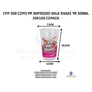 CPP-300 COPO PP IMPRESSO MILK SHAKE TR 300ML 20X100 COPAZA