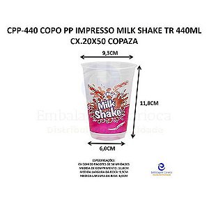 CPP-440 COPO PP IMPRESSO MILK SHAKE TR 440ML CX.20X50 COPAZA