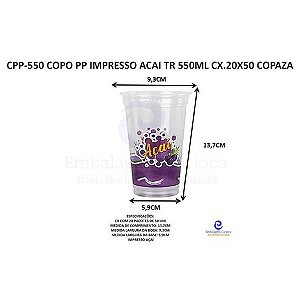 CPP-550 COPO PP IMPRESSO ACAI TR 550ML CX.20X50 COPAZA