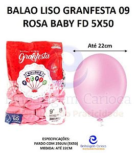 BALAO LISO GRANFESTA 09 ROSA BABY FD 5X50