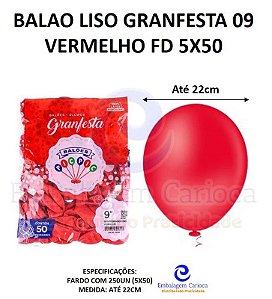 BALAO LISO GRANFESTA 09 VERMELHO FD 5X50