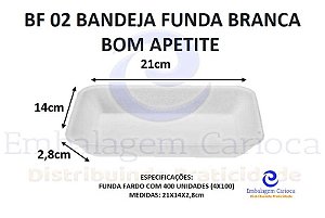BF 02 BANDEJA FUNDA BRANCA 210X140X28MM B2 FUNDA C/400 BOM APETITE