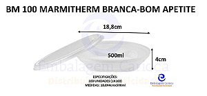 BM 550Q (BM 100) MARMITHERM BRANCA BASE QUADRADA 188X40MM 500ML  100UN BOM APETITE