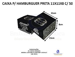 CAIXA P/ HAMBURGUER PRETA 11X11X8 C/50 SALVI