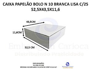 CAIXA PAPELAO BOLO N 10 BRANCA LISA C/25 52,5X43,5X11,6