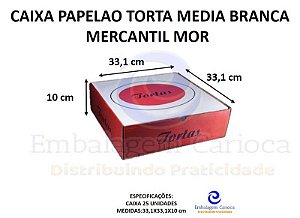 CAIXA PAPELAO TORTA MEDIA BRANCA C/25 33,1X33,1X10