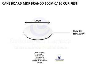 CAKE BOARD MDF BRANCO 20CM C/10 CURIFEST