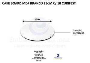 CAKE BOARD MDF BRANCO 25CM C/10 CURIFEST