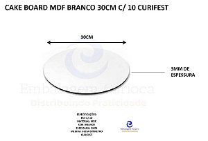 CAKE BOARD MDF BRANCO 30CM C/10 CURIFEST
