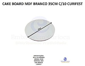 CAKE BOARD MDF BRANCO 35CM C/10 CURIFEST
