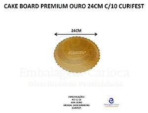 CAKE BOARD PREMIUM OURO 24CM C/10 CURIFEST
